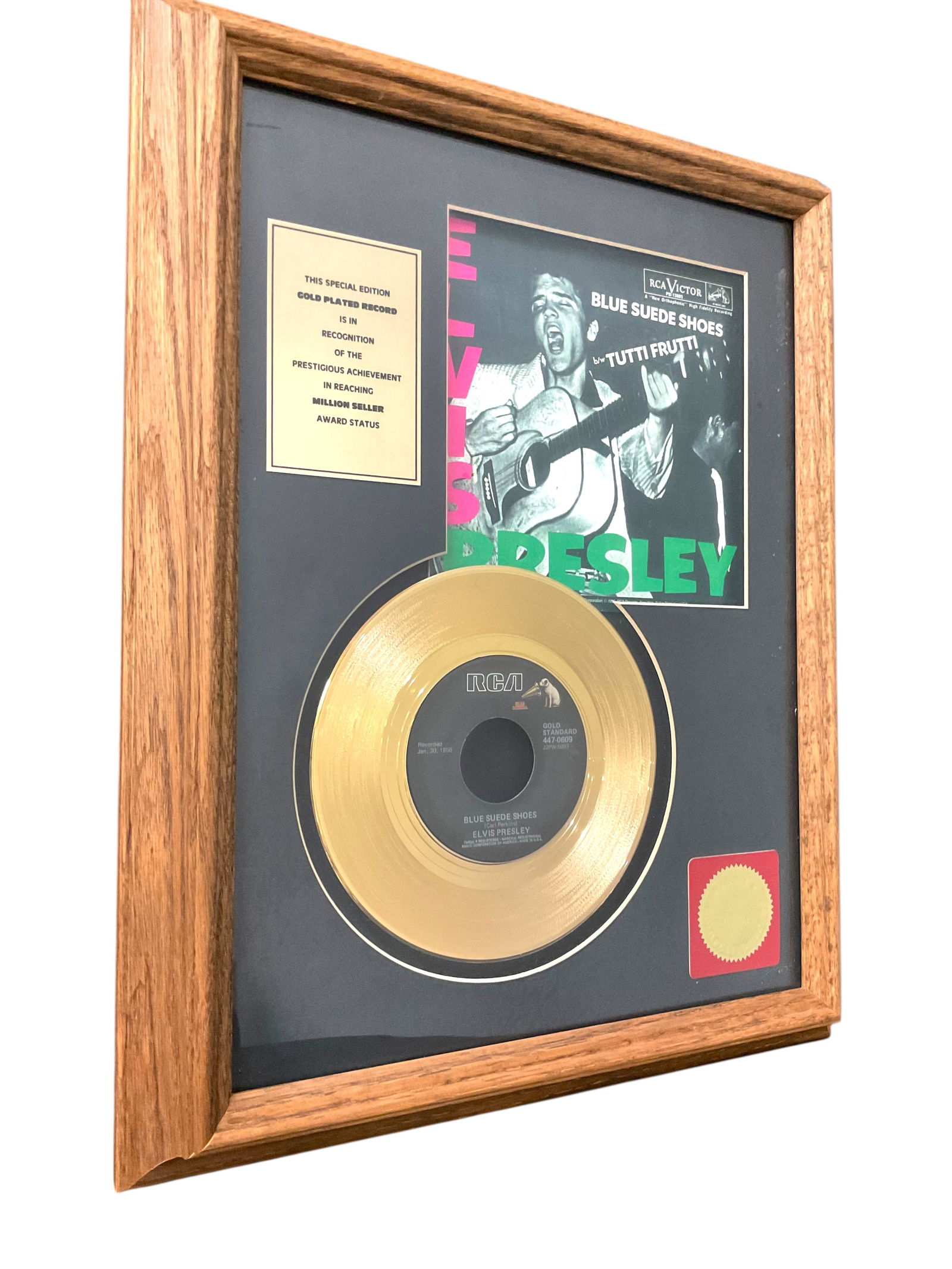 Elvis Presley Framed "Blue Suede Shoes" Gold Plated Record (1 of 6)