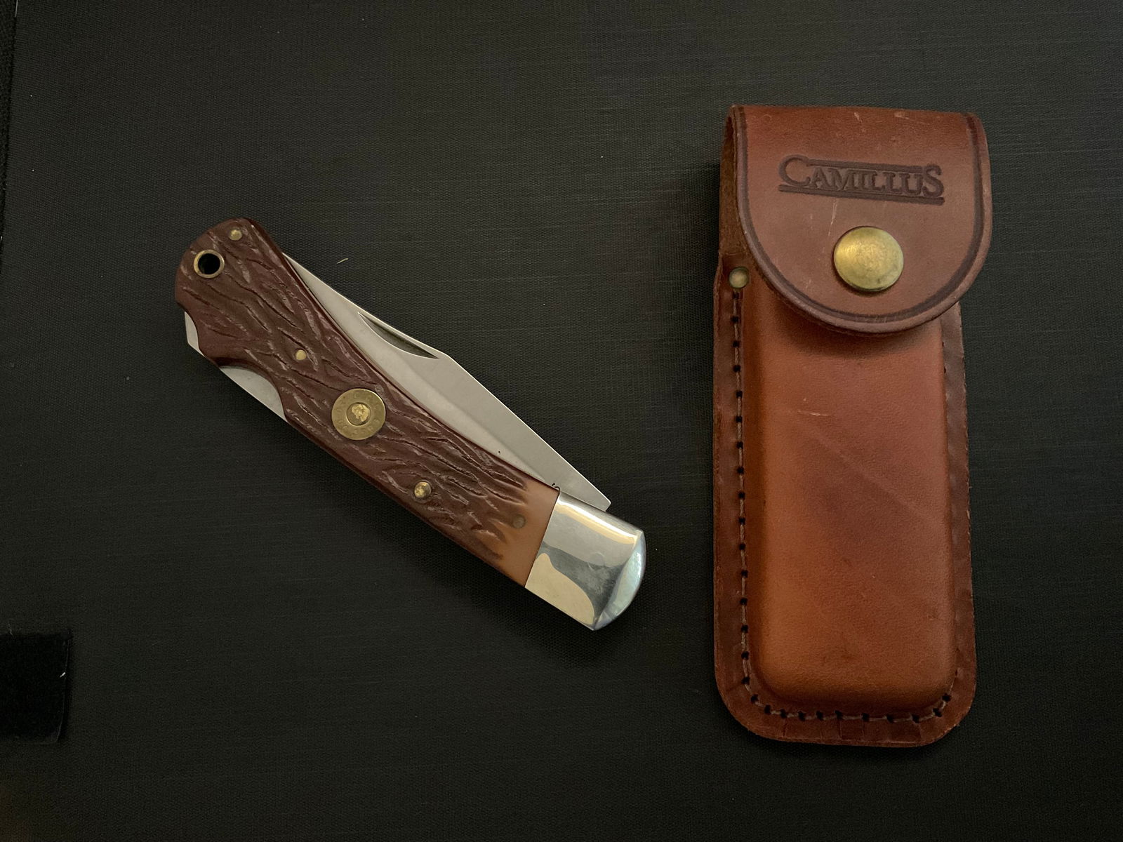 Camillus .30-06 C-3 Folding Lock Blade Knife with Leather Case (1 of 8)