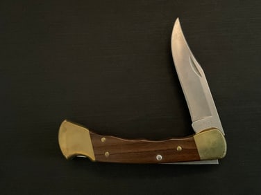 Buck USA 110 X Folding Lock Blade Knife with 110 Red Leather Sheath