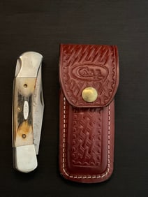 Case XX 51139L Folding Lock Blade Knife with Red Leather Sheath