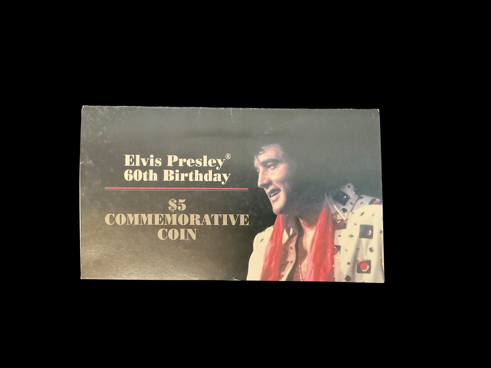 1995 Elvis Presley 60th Birthday $5 Commemorative Coin: 1995 Elvis Presley 60th Birthday $5 Commemorative Coin, Issued by The Republic of the Marshall Islands on January 8, 1995, Unopened, Foxing on package, Condition, see photographs 