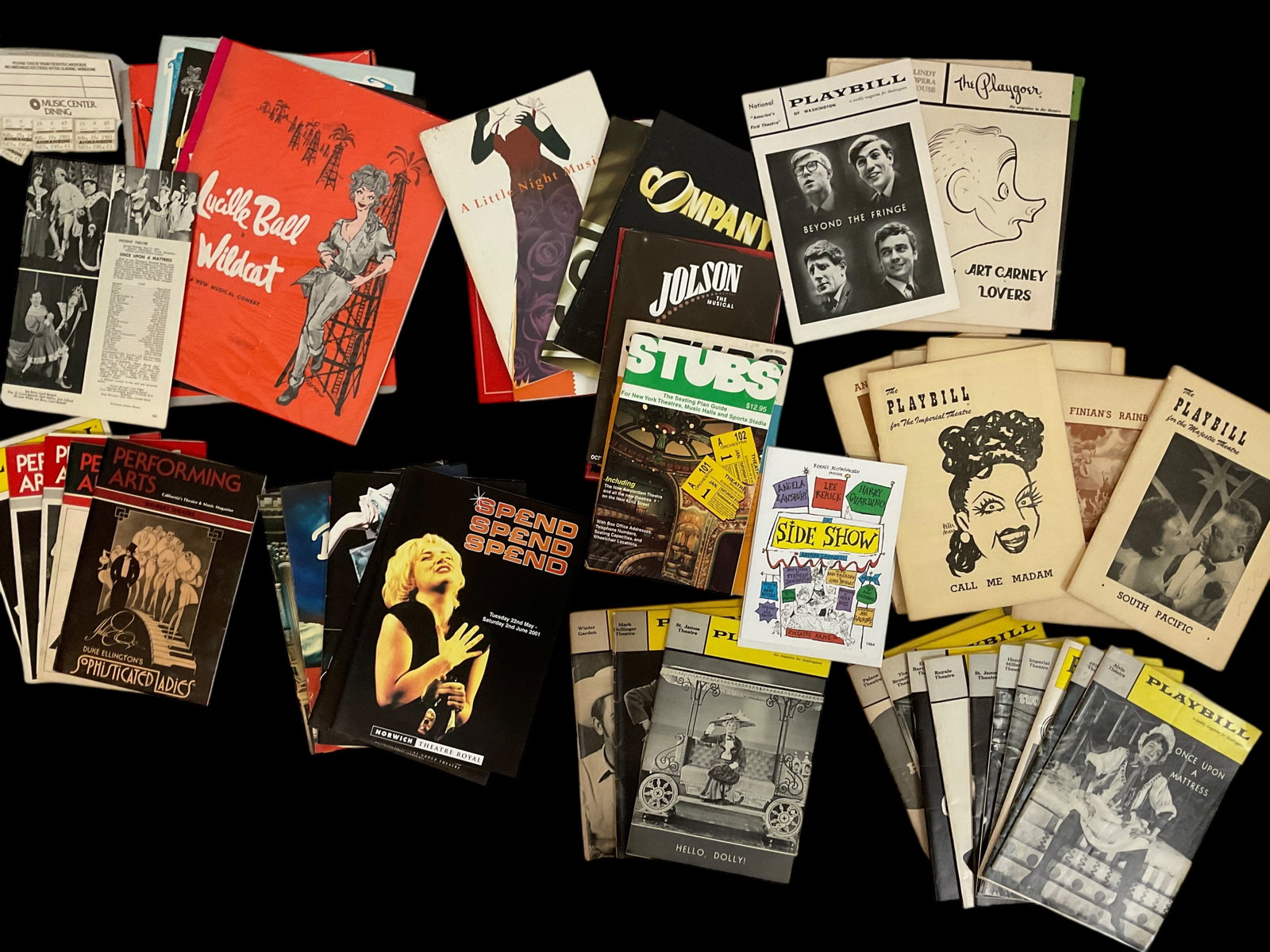 52 Playbills With Theatre Tickets From 1945 to 2001, Variety of Theaters: 52 Playbills With Theatre Tickets From 1945 to 2001, Variety of Theaters, Some Vintage Playbills, some have Theatre Tickets, Variety of Theaters such as National "America's First Theatre"