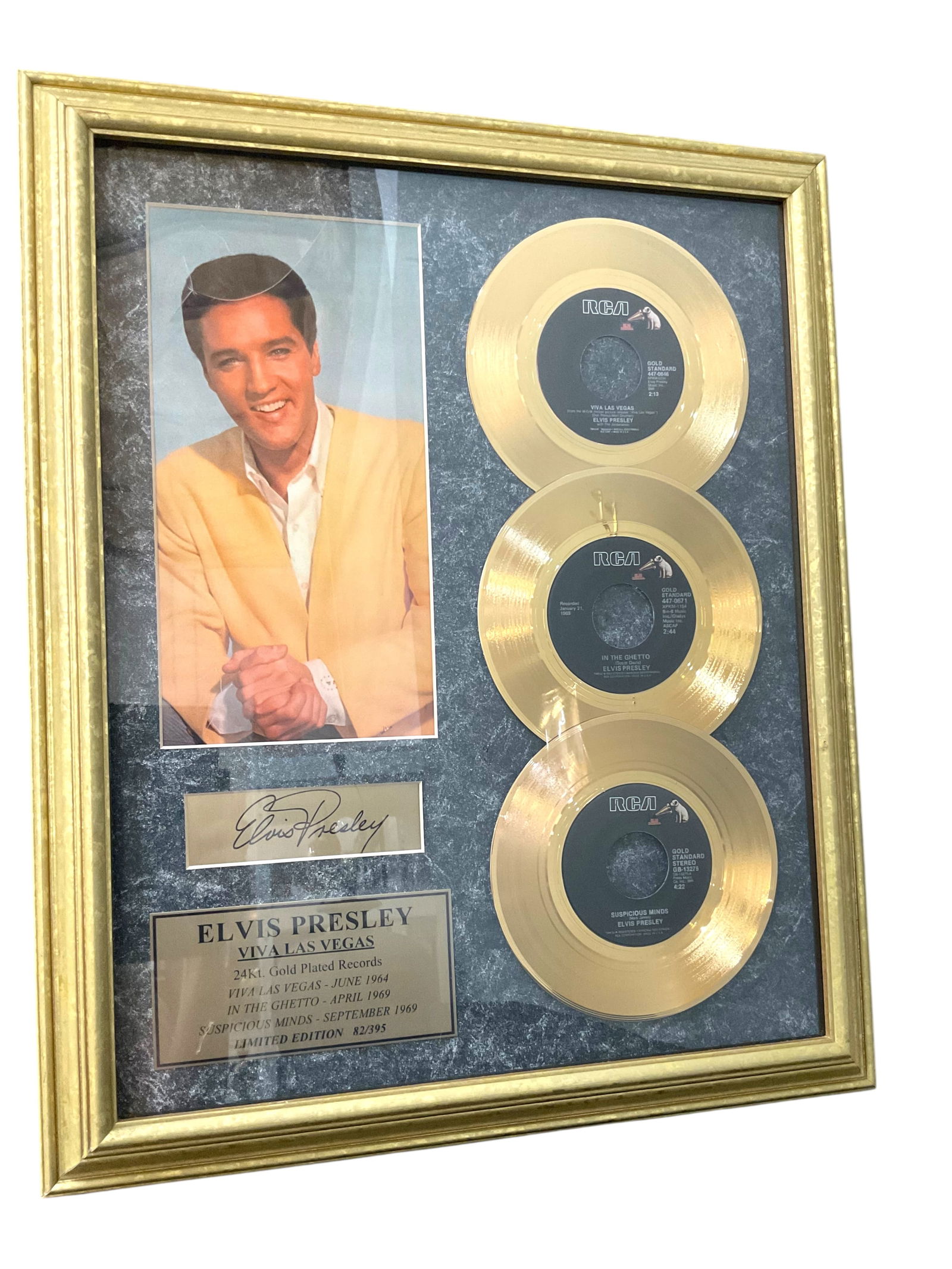 Elvis Presley Framed 3 Gold Plated Records, Limited Edition 82/395 (1 of 8)