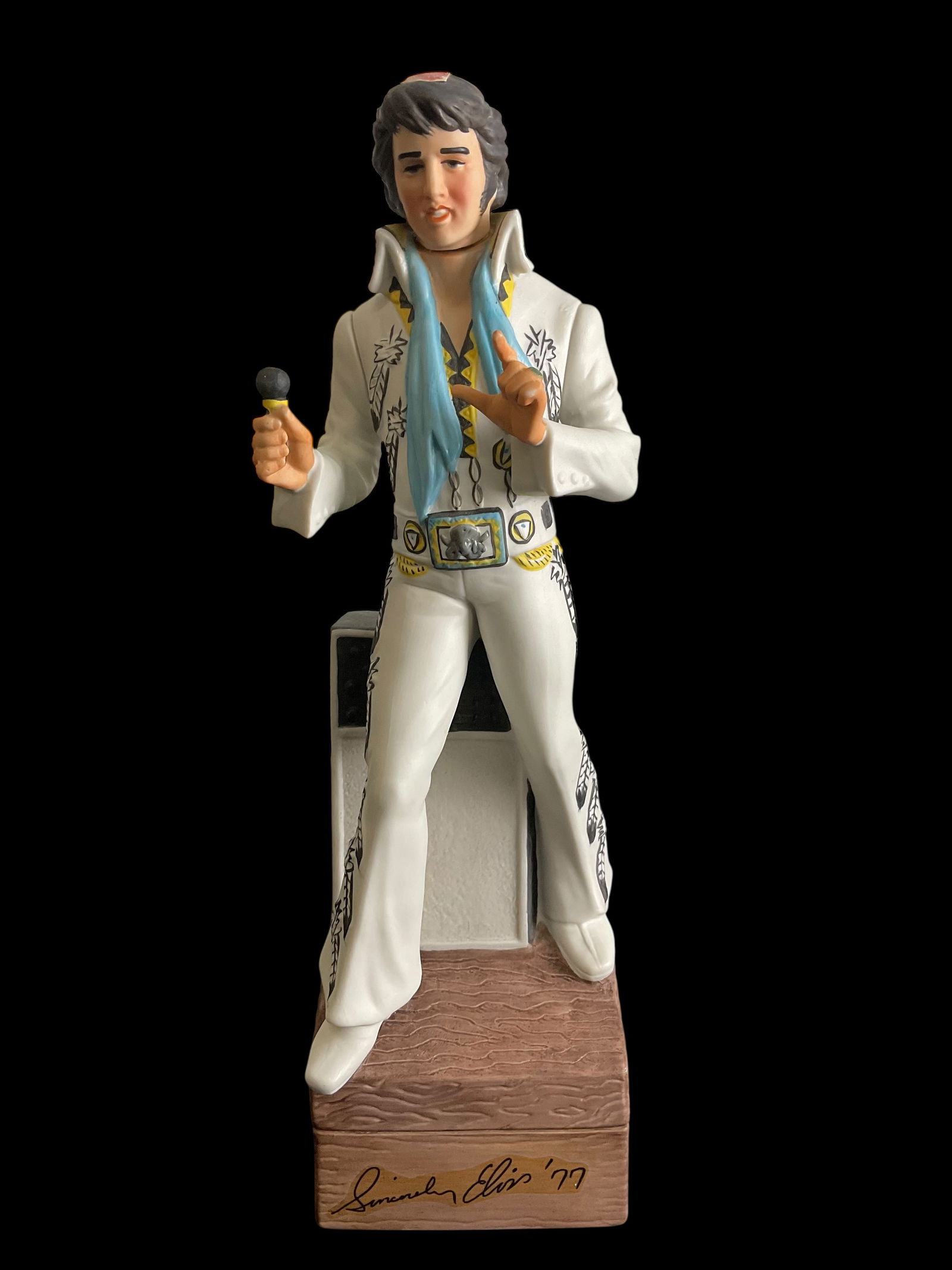 Elvis Presley, McCormick "Sincerely Elvis '77" Decanter Music Box: Elvis Presley, McCormick "Sincerely Elvis '77" Decanter Music Box, Empty decanter, Music Box works, No Box, 15" tall, Condition, see photographs