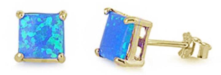 Princess Cut Australian Blue Opal Stud Earrings (1 of 1)