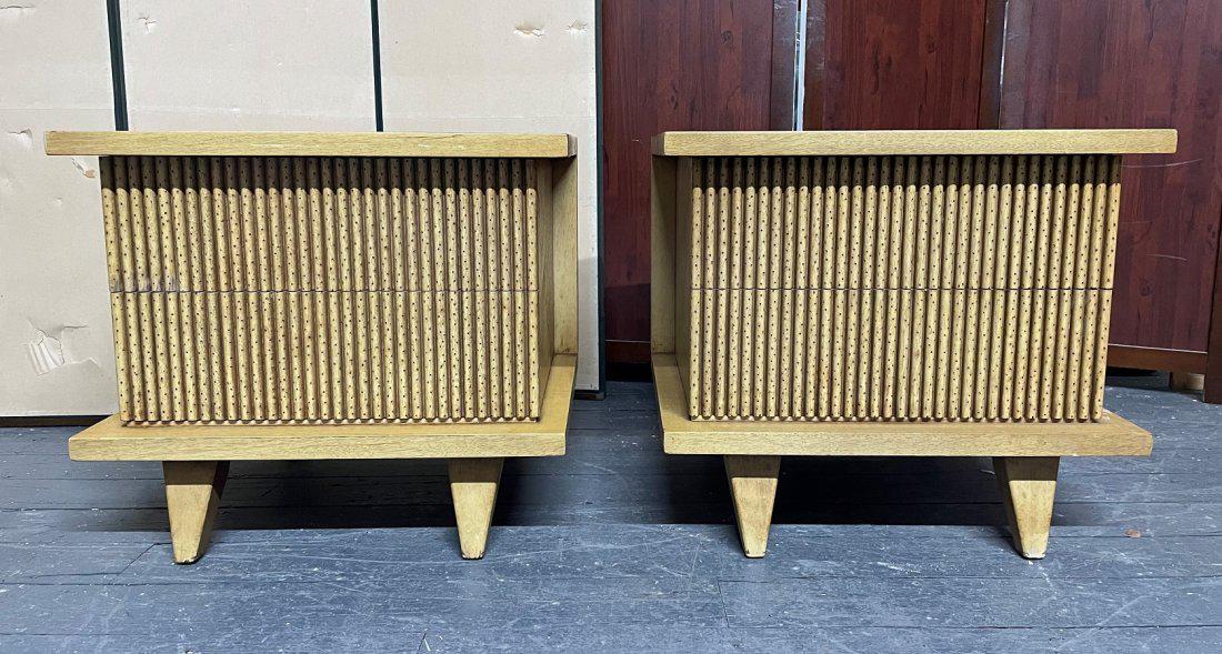 American of Martinsville Nightstands - Pair: Two pull-out drawers, wood with textured front drawers. Measures: 20H x 22.25W x 18D.