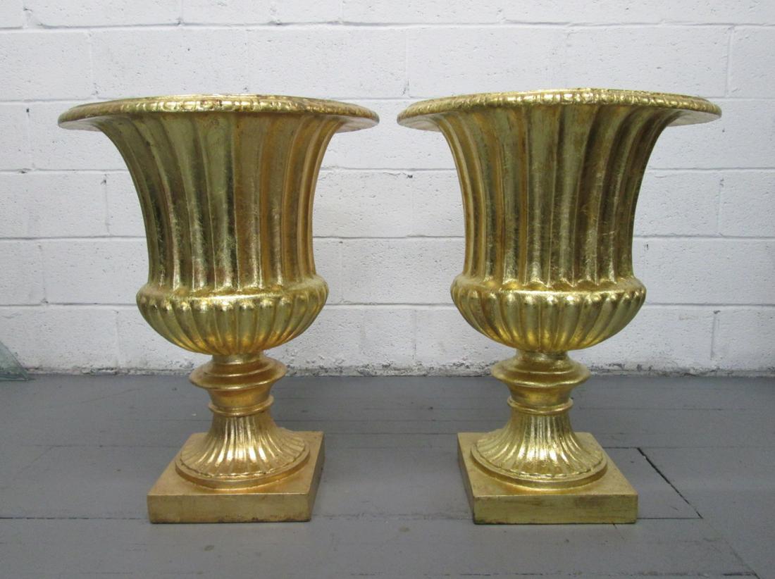 Gold Gild Fiberglass Urns - Pair (1 of 4)