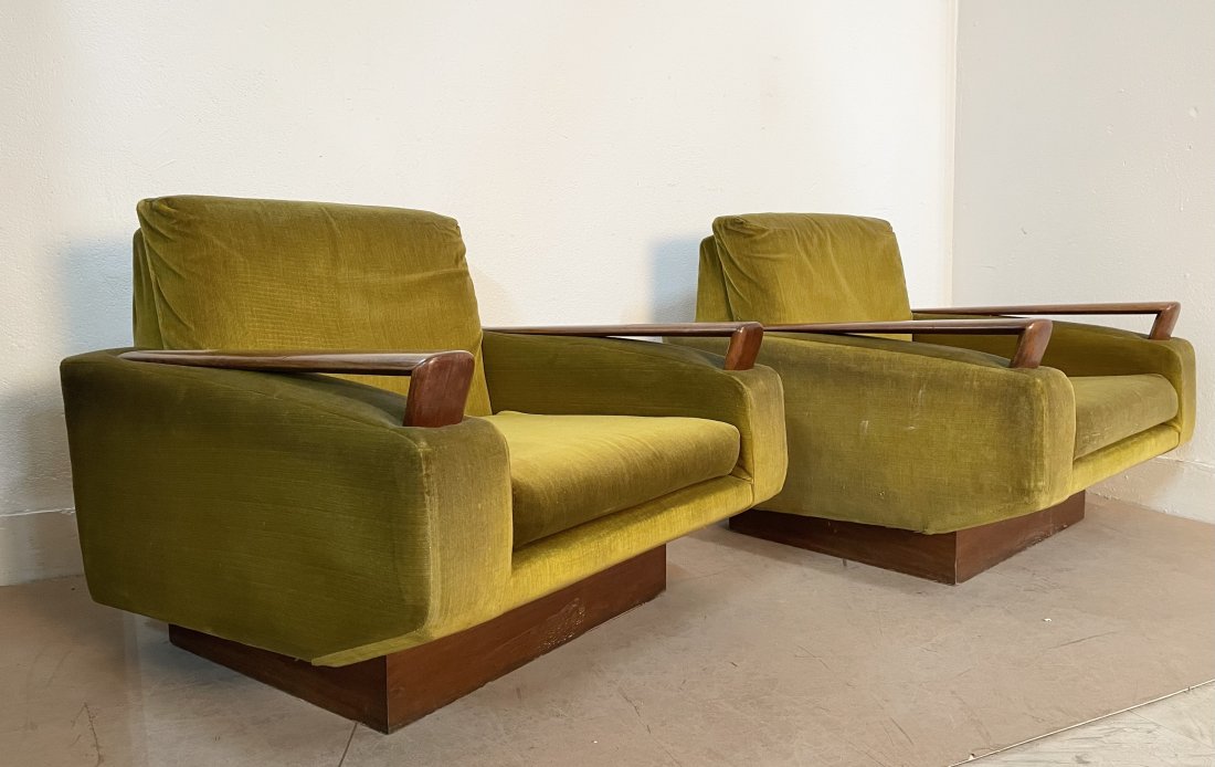 1950s Italian Velvet and Walnut Lounge Chairs - Pair (1 of 5)