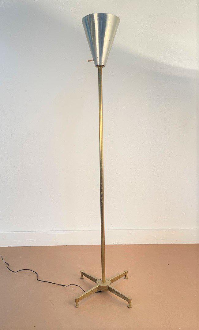 Mid Century Modern Brass and White Metal Floor Lamp (1 of 3)