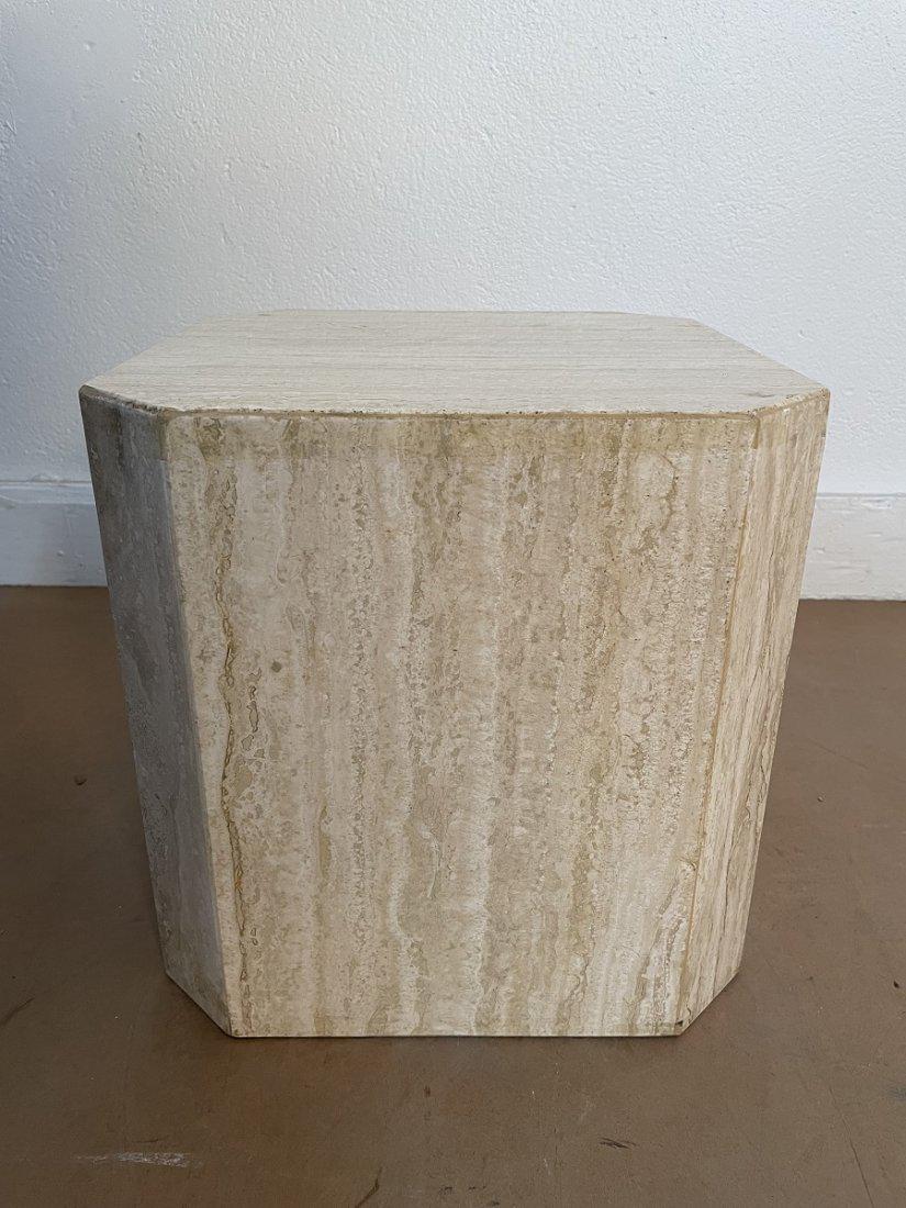 Travertine Pedestal: Travertine Pedestal. Measures: 14H x 13.25squared.