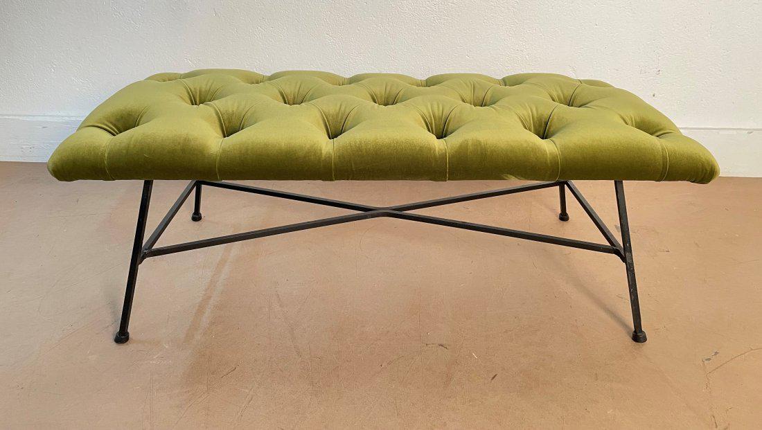 Mid Century Modern Tufted Velvet and Iron Bench (1 of 3)