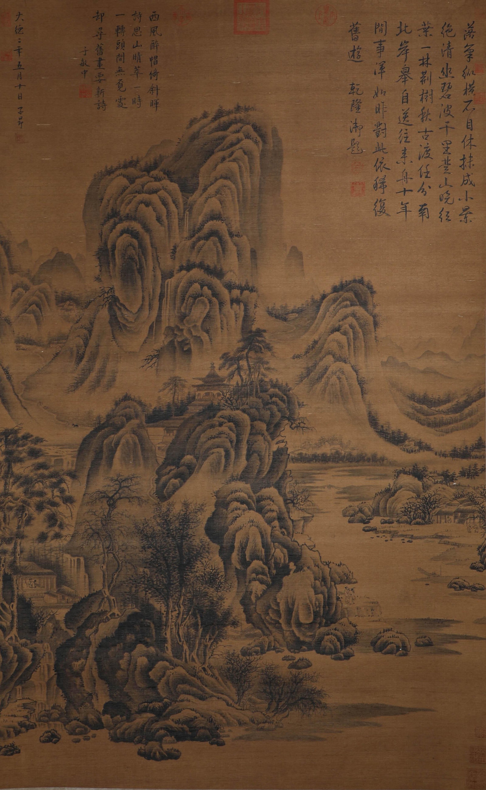 Zhaomengfu, ink landscape, silk scroll (1 of 7)