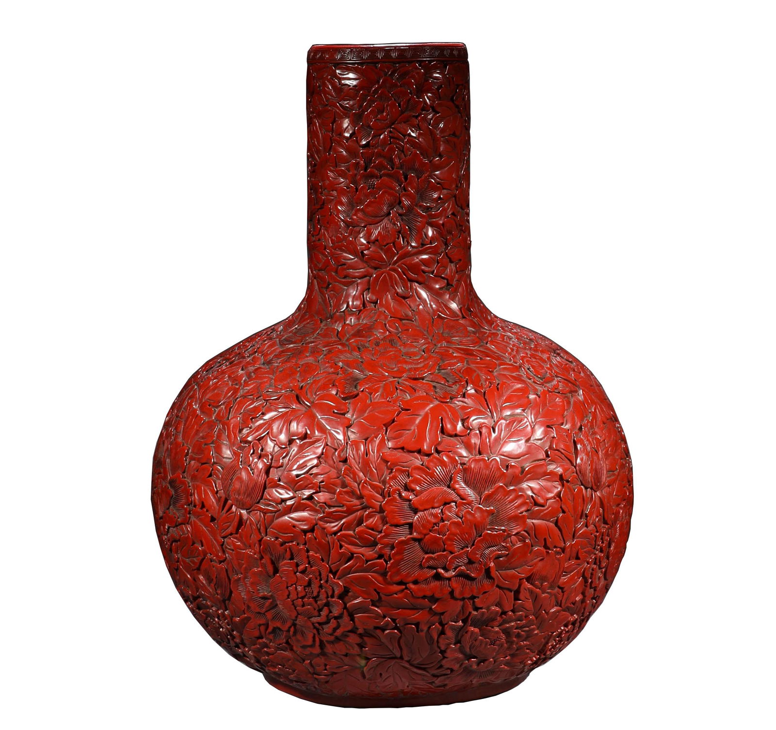 In the Qing Dynasty, the carved red flower shaped celestial globe bottle (1 of 8)