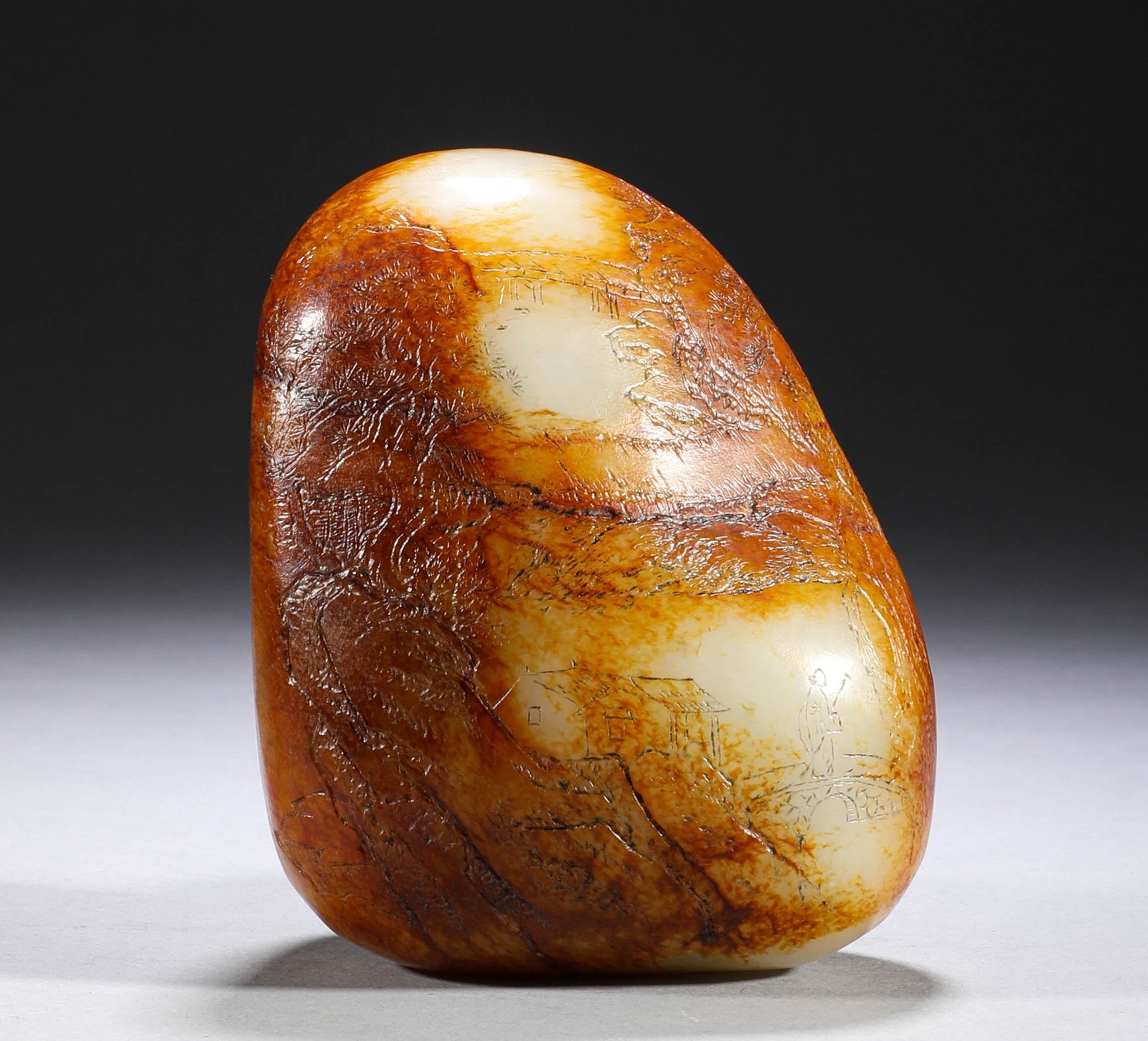 In the Qing Dynasty, Hetian jade seed landscape character story ornaments (1 of 6)