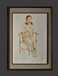 Wang Yidong, oil painting frame of figure painting: H:88cm,W:58cm