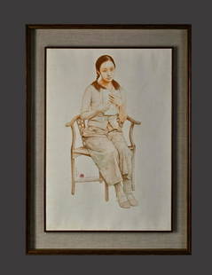 Wang Yidong, oil painting frame of figure painting: H:88cm,W:58cm