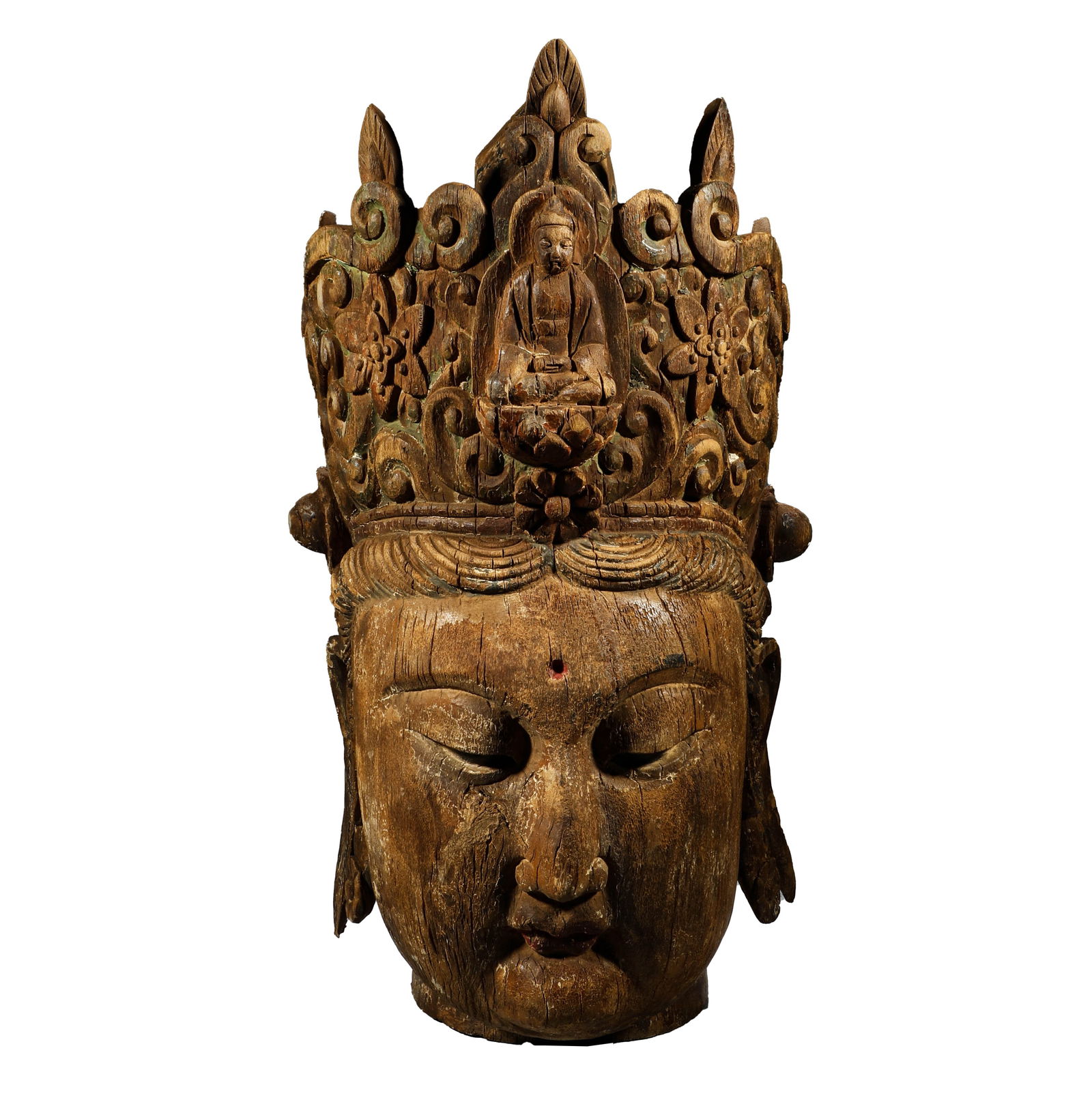 Before or during the Ming Dynasty, wooden painted Buddha heads (1 of 10)