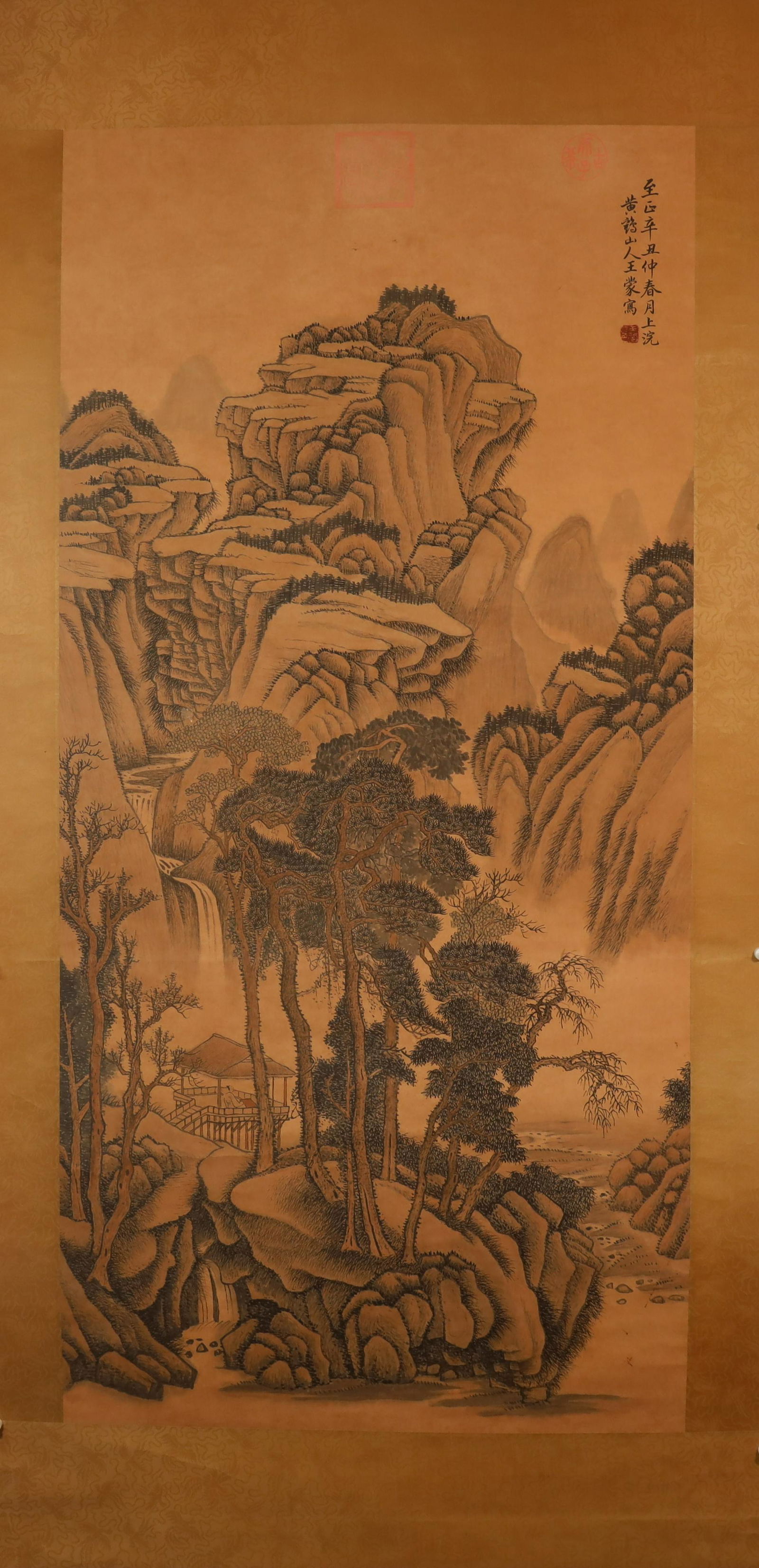 A Gorgeous Landscape Scroll Painting By Wang Meng: A Gorgeous Landscape Scroll Painting By Wang Meng From Yuan DynastySize: 135.5cmx65.5cm