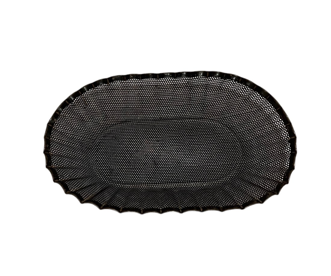 MATHIEU MATEGOT (1910-2001) Corbeille en métal noir perforé laqué noir, marli plissé bordé d'un (1 of 1)