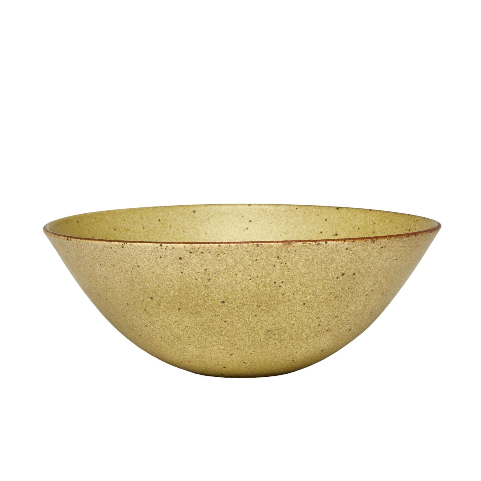 ROBERT DEBLANDER (1924-2010)Coupe circulaire creuse en grès, émail vert lichen, pyrites noires.: ROBERT DEBLANDER (1924-2010)Coupe circulaire creuse en grès, émail vert lichen, pyrites noires. Signature incisée et sigle de l'artiste.A hollow circular stoneware bowl, lichen green glaze, black p