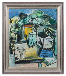 LOUIS CANE (NÉ EN 1943): LOUIS CANE (NÉ EN 1943)PAYSAGE DE BEAULIEU,Huile sur toile, signée en bas à gauche et datée 1989, contresignée, titrée et numérotée "85-679".An oil on canvas, signed lower left and dated 1989,