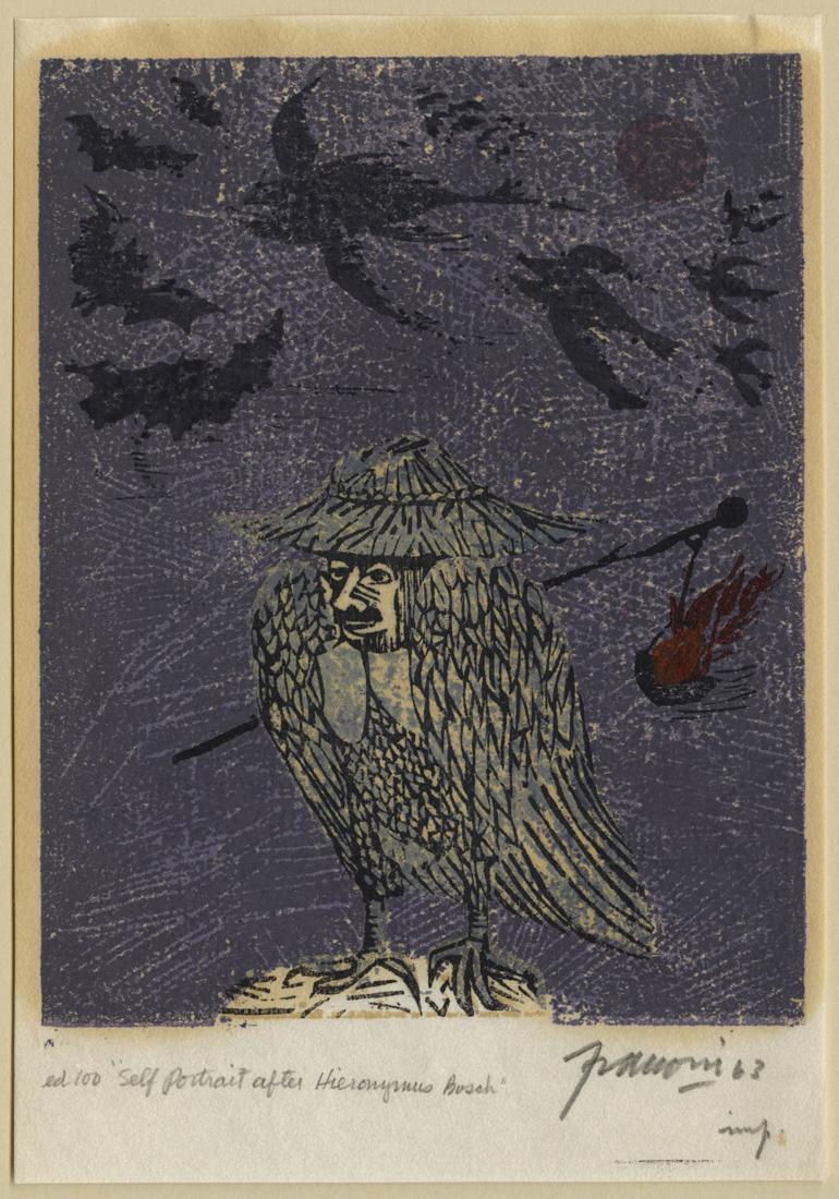 Antonio FRASCONI: A Pair of Prints: Antonio FRASCONI(1919-2013): A Pair of Prints matted together. One titled "Autobiografia". Woodcut printed in brown ink on japan wove paper, 1967. Signed, dated, and titled in pencil. Sheet size: 8 1/