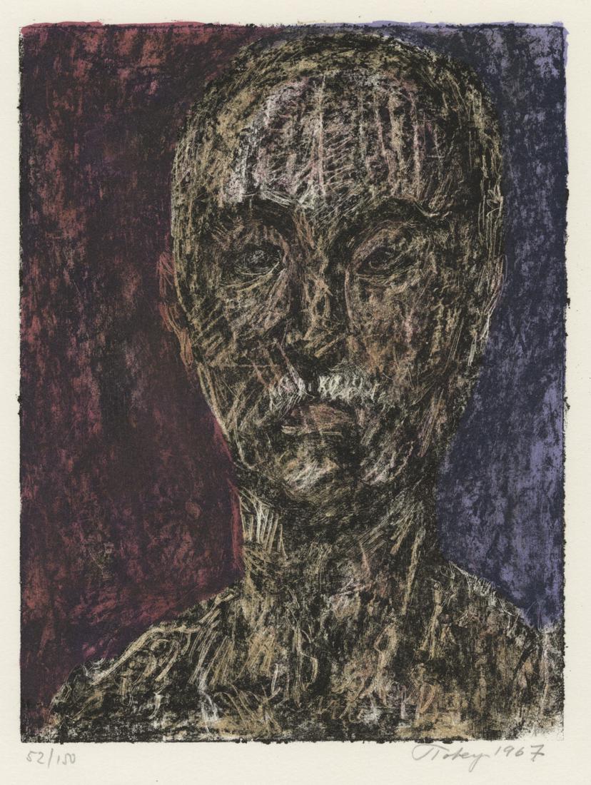 Mark TOBEY: "Self-Portrait": Mark Tobey (1890-1976): "Self-Portrait". Color lithograph printed on white wove paper, 1967. Edition of 150. Signed, numbered, and dated in pencil. Image size: 7 7/8 x 6 inches.