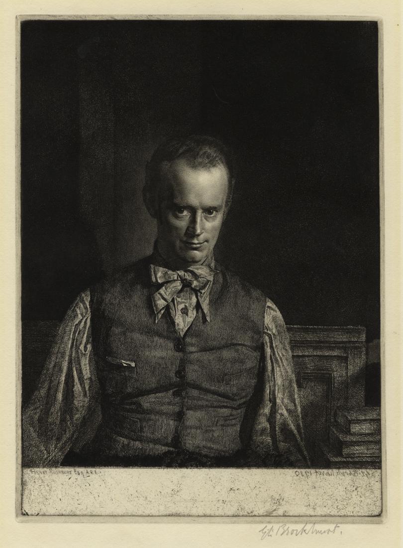 Gerald Leslie BROCKHURST: "Henry Rushbury": Gerald Leslie BROCKHURST (1890-1978): "Henry Rushbury, No. 2". Etching on wove paper, 1930. Reference: Fletcher 66. Published state. Signed in pencil. Plate size: 10 x 7 3/8 inches.