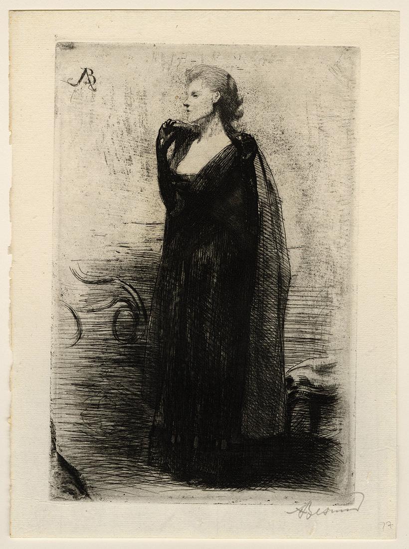 Paul-Albert BESNARD: "Reading under the Willow": Paul-Albert BESNARD (1849-1934): "Reading under the Willow in Talloires" / "La Lecture sous le Saule a Tailloires" (original French title). Etching on laid paper, 1888. Reference: Delteil: 78. First s