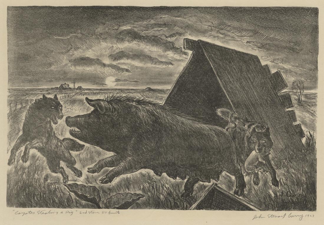 John Steuart CURRY: "Coyotes Stealing a Pig" (1 of 2)