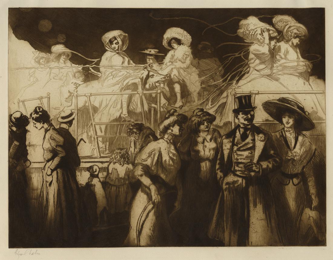 Edgar CHAHINE: "The Merry-Go-Rounds": Edgar CHAHINE (1874-1947): "The Merry-Go-Rounds" / Les Maneges". Etching, aquatint, and drypoint printed in brownish-black ink on laid Arches paper, 1908. Reference: Tabanelli 280. Edition of 50. Sign