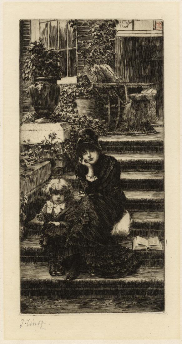 James Jacques TISSOT: "Reverie": James Jacques TISSOT (1836-1902): "Reverie" . Etching on laid paper, 1881. Reference: Wentworth 52. Second and final state. Edition of c. 100. Signed in pencil and bearing the red artist's monogram st