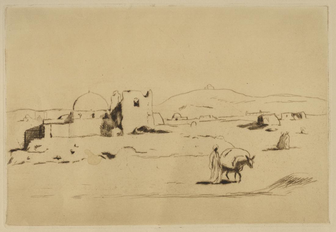 Emil ORLIK: "Arabian Landscape": Emil ORLIK (1870-1932): "Arabian Landscape" / "Arabische Landschaft". Etching in brown ink on wove paper, 1915. As published by "Gessellschaft fur Vervielfaltigende Kunst", Vienna, Austria. Plate size