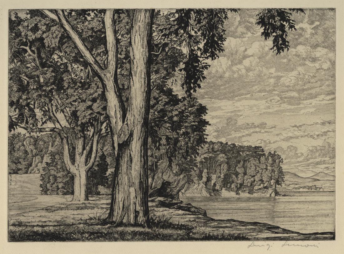 Luigi LUCIONI: "Elms by the Lake": Luigi LUCIONI (1900-1988): "Elms by the Lake". Etching on laid paper, 1937-38. Reference: Season, Myers & Windisch 278. Published by "American Associated Artists". Edition of 250. Signed in pencil at 
