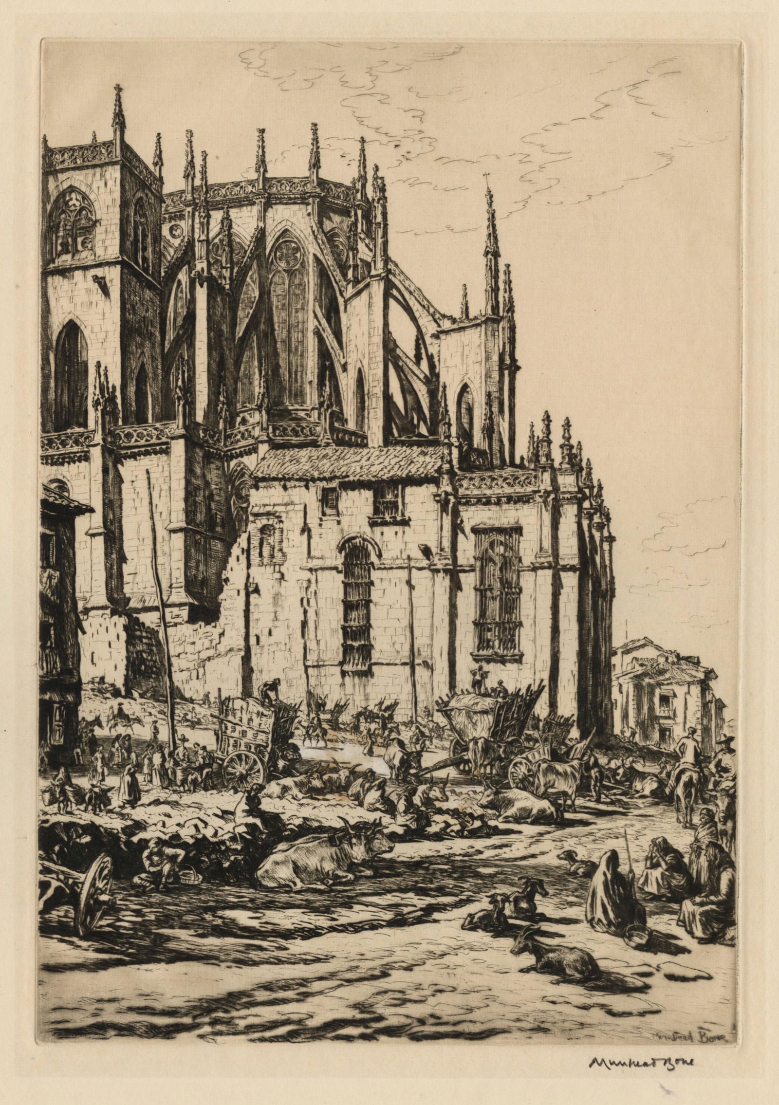 Muirhead BONE: "The Apse, Leon Cathedral, Spain": Muirhead BONE (1876-1953): "The Apse, Leon Cathedral, Spain". Drypoint on wove paper, 1932. Ref: Dodgson 441. Impression from the final state. Signed in pencil. Plate size: 14 x 9 5/8 inches.