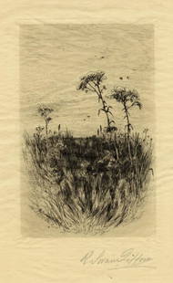 Robert Swain GIFFORD: "Meadow Flowers": Robert Swain GIFFORD (1840-1905): "Meadow Flowers". Etching on laid Japan paper, 1880. Signed in pencil. Plate size: 7 1/4 x 4 5/8 inches.