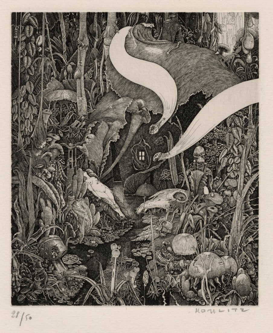 Philippe MOHLITZ: "Les Abysses": Philippe MOHLITZ (French, 1941-2019): "Les Abysses". Engraving on wove paper, 1967. Reference: Kersten & Koschatzky 14. Edition of 50. Signed and numbered in pencil. Plate size: 8 1/4 x 7 inches.