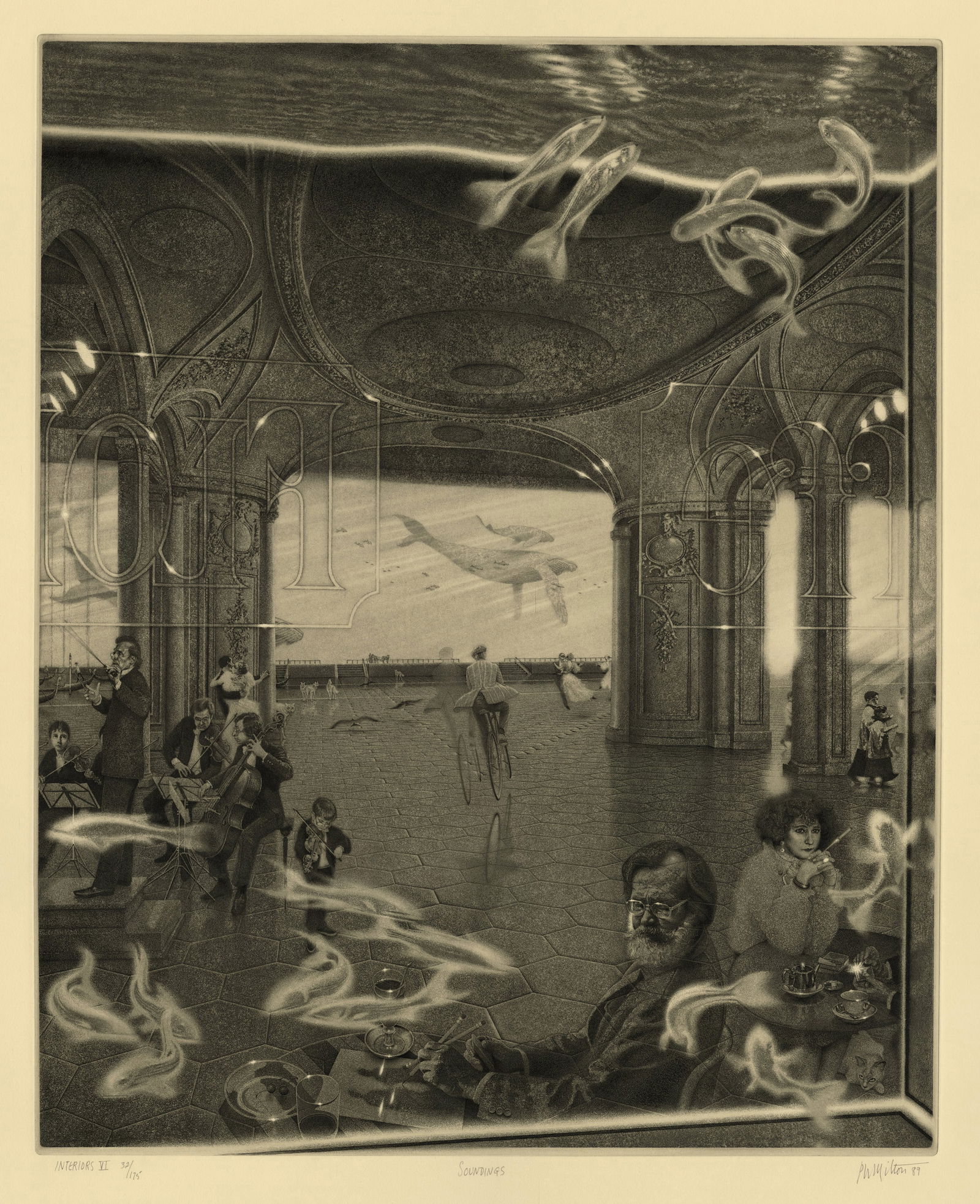 Peter MILTON: "Interiors IV: Soundings".: Peter MILTON (American, Born 1930): "Interiors IV: Soundings". Resist-ground etching and engraving on Somerset wove paper, 1989. Reference: Milton 112. Edition of 175. Signed, titled, dated, and numbe
