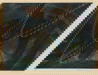 Stanley William HAYTER: "The Drowned Woman".: Stanley William HAYTER (British, 1901-1988): "The Drowned Woman" / "La Noyee" (original French title). Color intaglio (engraving, etching, and scorper) on BFK Rives wove paper, 1955. Edition of 175 pu