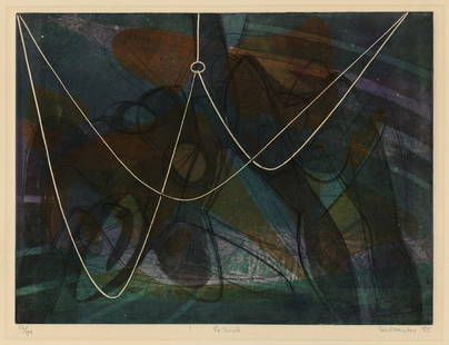 Stanley William HAYTER: "The Drowned Woman".: Stanley William HAYTER (British, 1901-1988): "The Drowned Woman" / "La Noyee" (original French title). Color intaglio (engraving, etching, and scorper) on BFK Rives wove paper, 1955. Edition of 175 pu