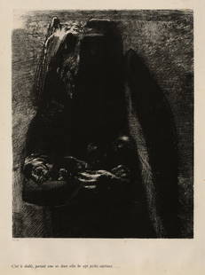 Odilon REDON: "C'est le diable...": Odilon REDON (French, 1840-1916): "C’est le diable, portant sous ses deux ailes les sept peches capitaux….." Lithograph on chine-colle, 1888. Reference: Mellerio 85. Planned edition of 60, of whic