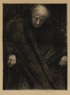 Max SVABINSKY: "Grandmother".: Max SVABINSKY (Czech, 1873-1962): "Grandmother" / "Grossmutter" (German title). Etching on wove paper, 1912. Rare artist’s proof, before letters, and before the publication by "Verlag der Gesellscha