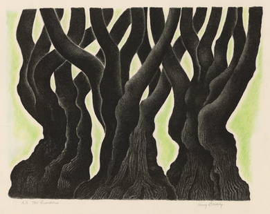 Harry BRODSKY: "The Guardians".: Harry BRODSKY (American, 1908-1997): "The Guardians". Lithograph printed in color on wove paper, 1992. Artist’s proof. Printed with Tim Sheesley of Corridor Press, with their blindstamp, left of the