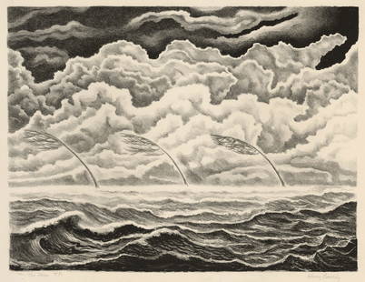 Harry BRODSKY: "The Storm".: Harry BRODSKY (American, 1908-1997): "The Storm". Lithograph printed in color on wove paper, 1989. Edition of 20. Printed with Tim Sheesley of Corridor Press, with their blindstamp, in the lower left