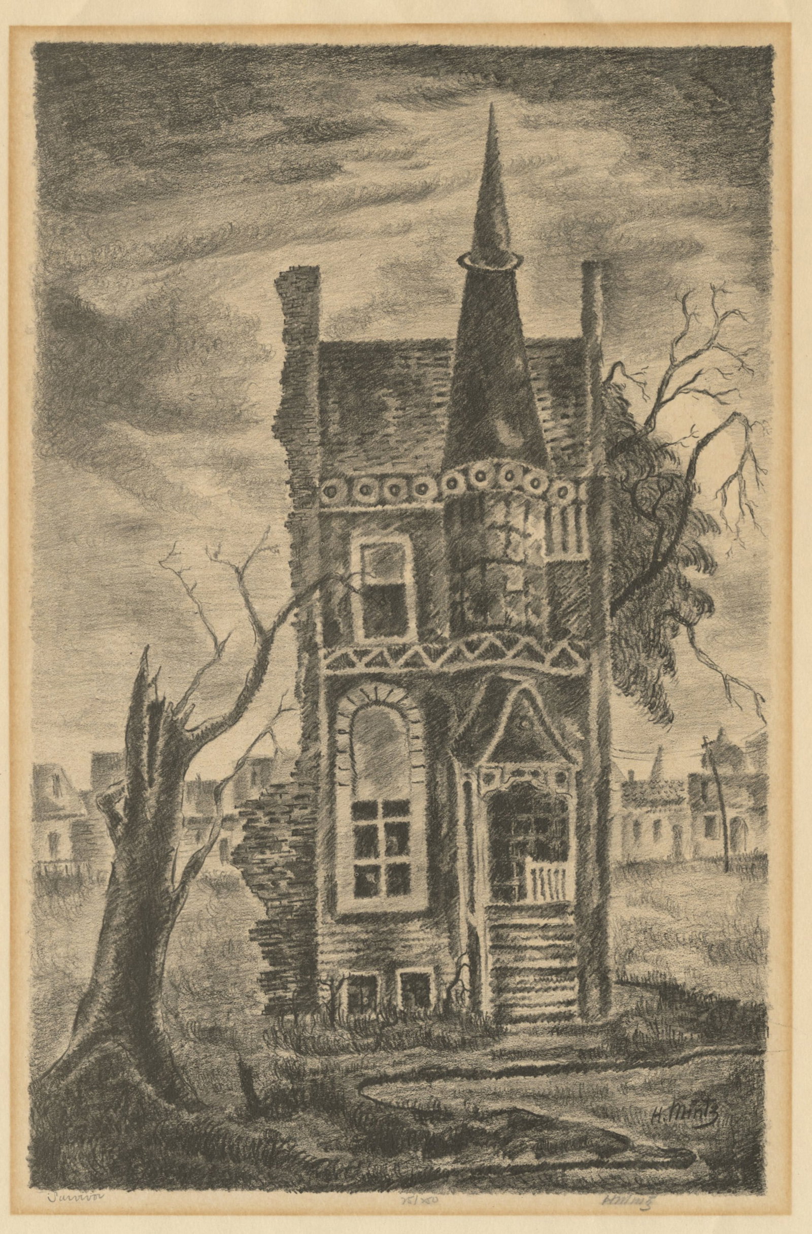 Harry MINTZ: "Survivor".: Harry MINTZ (Polish American, 1904-2002): "Survivor". Lithograph on wove paper. Edition of 250. Signed, title, and numbered in pencil. Image size: 14 x 9 inches.