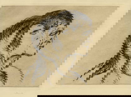 Edvard MUNCH: "Hode ved hode": Edvard MUNCH (Norwegian, 1863-1944): "Hode ved hode". Drypoint on wove paper, 1905. References: Schiefler 222; Willoch 115. Scarce. Printed by Otto Felsing, Berlin, with his pencil signature, lower le