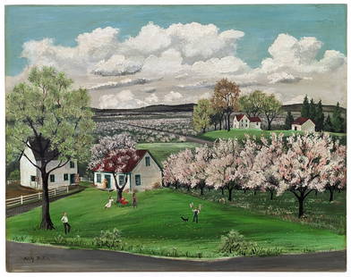 Adolf Arthur DEHN: "Orchard Farm in Bloom": Adolf Arthur DEHN (American, 1895-1968): "Orchard Farm in Bloom". Oil on board. Signed in the lower left corner. Framed. Board size: 22 x 28 inches.