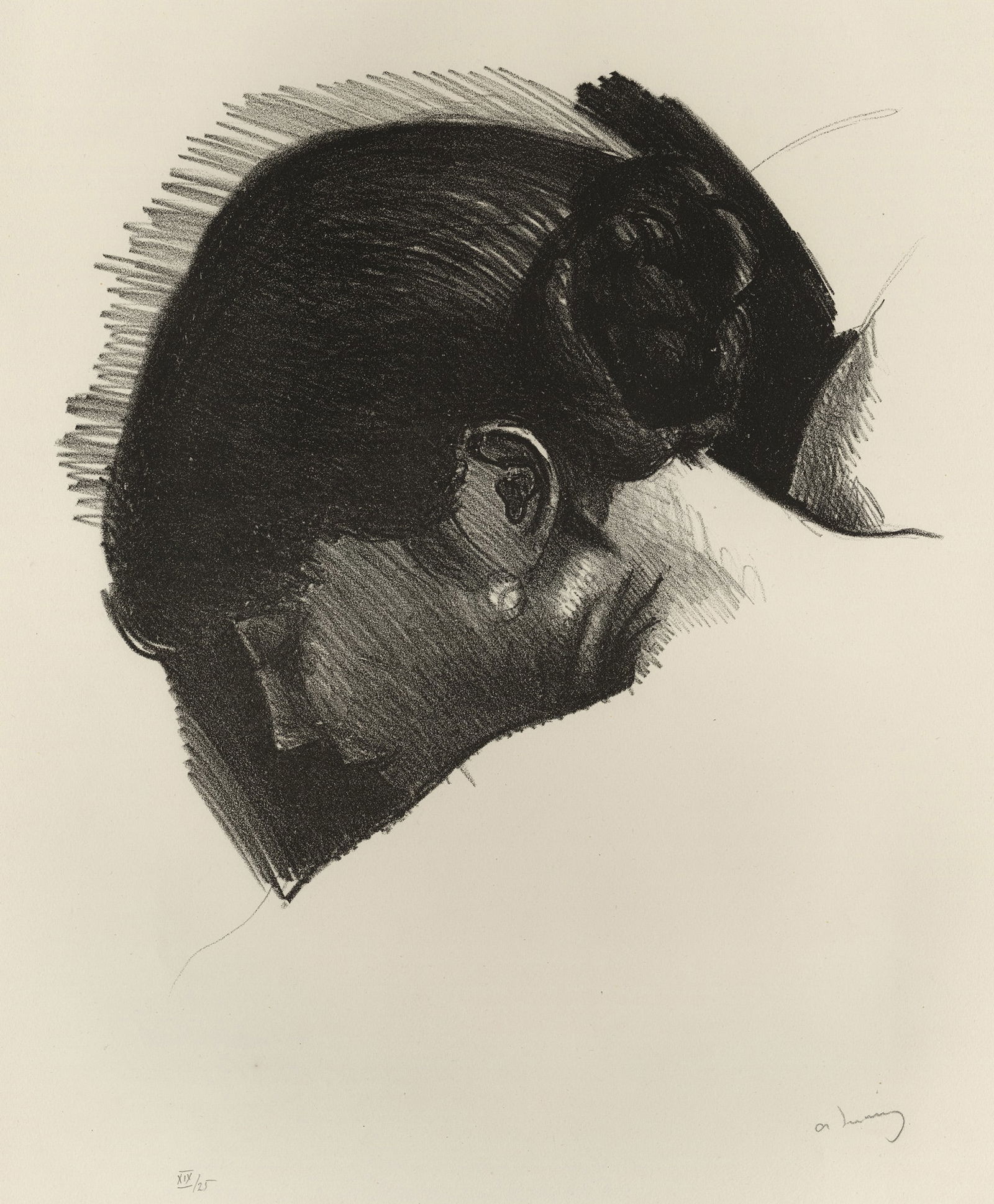 Andre DERAIN: "Profil a gauche de femme baissee ": Andre DERAIN (French, 1880-1954): "Profil a gauche de femme baissee ". Lithograph on Arches wove paper, 1927.References: Adhemar 71; BN-IFF 17.Edition of 100, plus 25 numbered in roman numerals.From t