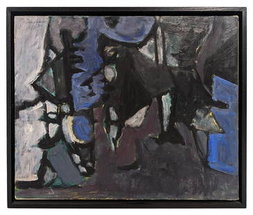 Orval DILLINGHAM: "Untitled": Orval DILLINGHAM (American, 1920-2007): "Untitled". Oil on paper, mounted on canvas, 1950. Signed and dated in pencil, in the upper right corner. Framed. Canvas size: 13 x 15 inches.