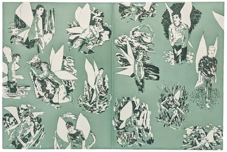 Hernan BAS: "Revised Endpapers for The Homosexual Neurosis": Hernan BAS (American, b. 1978): "Revised Endpapers for The Homosexual Neurosis" (Blue). Color aquatint on wove paper, 2013. Initialed, dated, and numbered AP8; aside from the edition of 25. Published